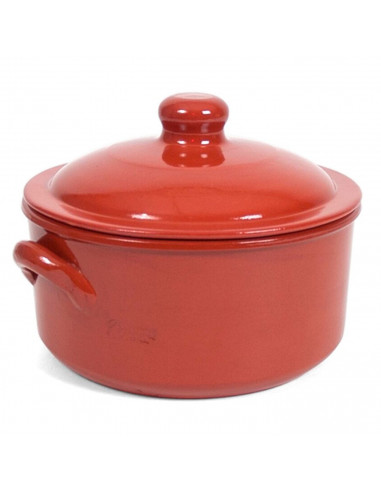 Olla de barro con tapa y asas 4 litros, cacerola de cerámica marrón 18,5 x 27 x 25 cm, cocina tradicional, apta para microondas,