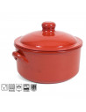 Olla de barro con tapa y asas 4 litros, cacerola de cerámica marrón 18,5 x 27 x 25 cm, cocina tradicional, apta para microondas,
