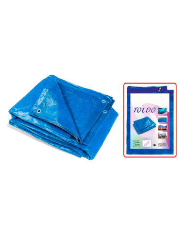 Tradineur - Toldo de polietileno azul de 5 x 8 m, impermeable, irrompible, lavable con ojetes metalizos cada metro, lona de plás