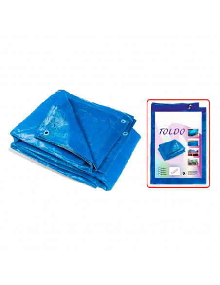 Tradineur - Toldo de polietileno azul de 5 x 8 m, impermeable, irrompible, lavable con ojetes metalizos cada metro, lona de plás