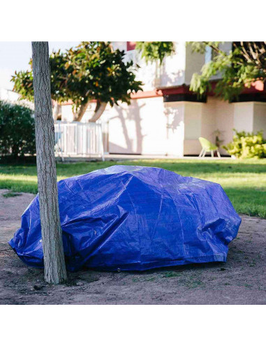 Tradineur - Toldo de polietileno azul de 5 x 8 m, impermeable, irrompible, lavable con ojetes metalizos cada metro, lona de plás