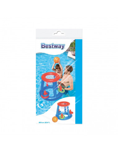 Canasta de baloncesto hinchable de vinilo con pelota y 3 aros 61 cm para piscina, válvulas de seguridad, deportes acuáticos en f