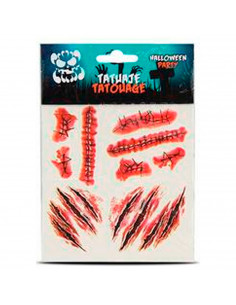 Tatuajes temporales de halloween, 1 hoja, cicatrices, heridas, mordiscos, sangre falsa, zombies, complemento para disfraces, fes