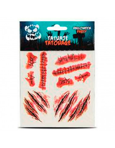 Tatuajes temporales de halloween, 1 hoja, cicatrices, heridas, mordiscos, sangre falsa, zombies, complemento para disfraces, fes