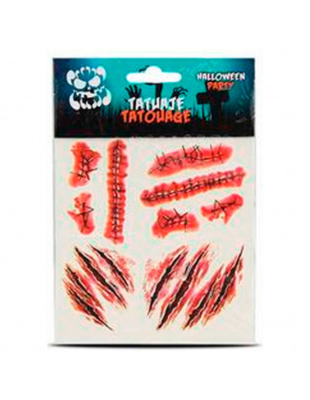Tatuajes temporales de halloween, 1 hoja, cicatrices, heridas, mordiscos, sangre falsa, zombies, complemento para disfraces, fes Tatuajes temporales de halloween, 1 hoja, cicatrices, heridas, mordiscos, sangre falsa, zombies, complemento para disfraces, fes