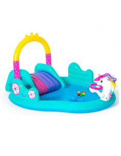 Piscina actividades unicorno hinchable 274 x 198 x 137 cm, 220 litros, centro de juegos acuático inflable