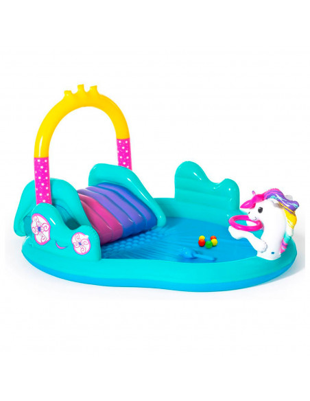 Piscina actividades unicorno hinchable 274 x 198 x 137 cm, 220 litros, centro de juegos acuático inflable