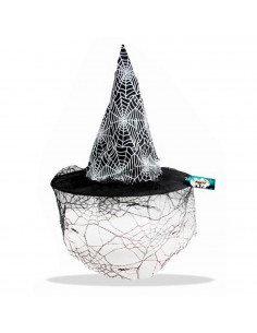 Gorro de bruja tela de araña con velo, sombrero de bruja, halloween, fiestas, disfraz carnaval, diámetro 35 cm, colores surtidos