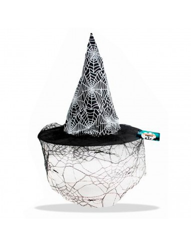 Gorro de bruja tela de araña con velo, sombrero de bruja, halloween, fiestas, disfraz carnaval, diámetro 35 cm, colores surtidos