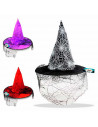 Gorro de bruja tela de araña con velo, sombrero de bruja, halloween, fiestas, disfraz carnaval, diámetro 35 cm, colores surtidos