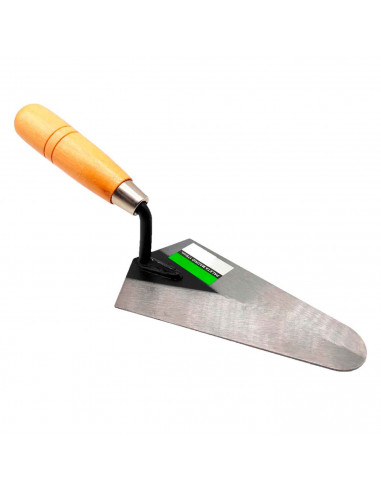 Tradineur - Paleta de albañil metálica 200 mm, modelo madrid, mango de madera barnizado, paleta de punta redondeada, albañilería
