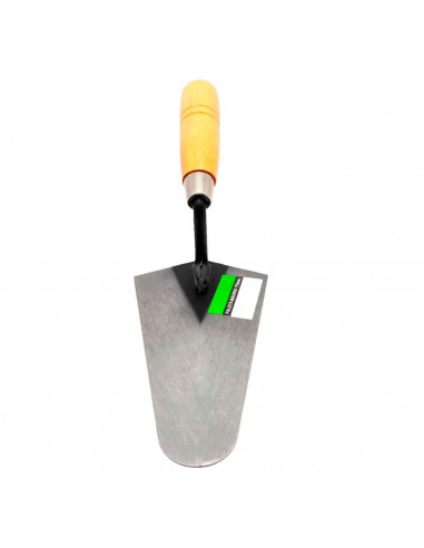 Tradineur - Paleta de albañil metálica 200 mm, modelo madrid, mango de madera barnizado, paleta de punta redondeada, albañilería