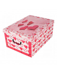 Caja de cartón plegable, caja de almacenaje, corazones rojos, organizador de espacios, plegable, 51 x 37 x 24 cm