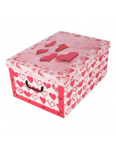 Caja de cartón plegable, caja de almacenaje, corazones rojos, organizador de espacios, plegable, 51 x 37 x 24 cm