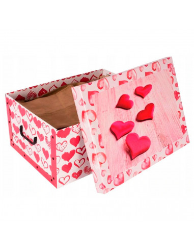 Caja de cartón plegable, caja de almacenaje, corazones rojos, organizador de espacios, plegable, 51 x 37 x 24 cm