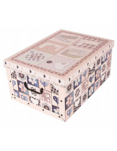 Caja de cartón plegable, caja de almacenaje, corazones beige, organizador de espacios, plegable, con tapa 51 x 37 x 24 cm