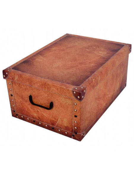 Caja plegable de cartón con asas, diseño de imitación de cuero, almacenamiento, organizador de ropa, juguetes, libros (Marrón cl Caja plegable de cartón con asas, diseño de imitación de cuero, almacenamiento, organizador de ropa, juguetes, libros (Marrón cl
