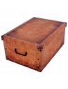 Caja plegable de cartón con asas, diseño de imitación de cuero, almacenamiento, organizador de ropa, juguetes, libros (Marrón cl