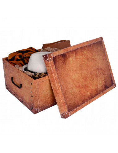 Caja plegable de cartón con asas, diseño de imitación de cuero, almacenamiento, organizador de ropa, juguetes, libros (Marrón cl