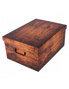 Caja de cartón plegable, caja de almacenaje, diseño madera marrón, organizador de espacios, plegable, con tapa 51 x 37 x 24 cm