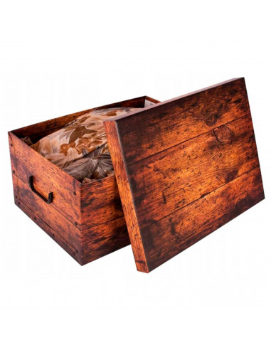 Caja de cartón plegable, caja de almacenaje, diseño madera marrón, organizador de espacios, plegable, con tapa 51 x 37 x 24 cm