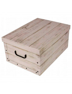 Tradineur - Caja de cartón plegable, caja de almacenaje, diseño madera clara, organizador de espacios, plegable, con tapa 51 x 3