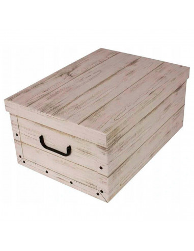 Tradineur - Caja de cartón plegable, caja de almacenaje, diseño madera clara, organizador de espacios, plegable, con tapa 51 x 3