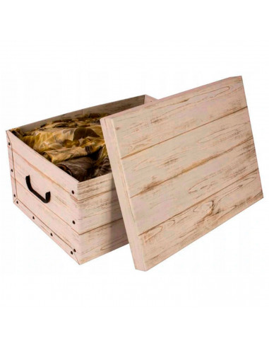 Tradineur - Caja de cartón plegable, caja de almacenaje, diseño madera clara, organizador de espacios, plegable, con tapa 51 x 3