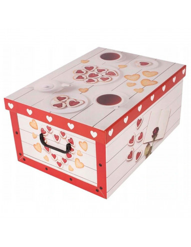 Caja de cartón plegable, caja de almacenaje, diseño café y galletas, organizador de espacios, plegable, con tapa 51 x 37 x 24 cm