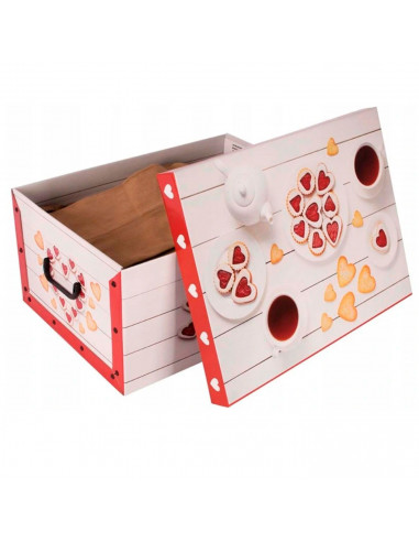 Caja de cartón plegable, caja de almacenaje, diseño café y galletas, organizador de espacios, plegable, con tapa 51 x 37 x 24 cm