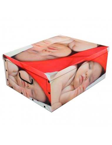 Caja de cartón plegable, caja de almacenaje, imagen de bebé, organizador de espacios, plegable, con tapa, diseño aleatorio 50 x