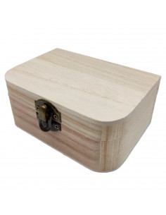 Caja de madera rectangular con frontal redondeado y cierre metálico 12.5 x 8.5 x 5.5 cm. Caja, cofre para decorar con tapa, alma