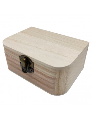 Caja de madera rectangular con frontal redondeado y cierre metálico 12.5 x 8.5 x 5.5 cm. Caja, cofre para decorar con tapa, alma