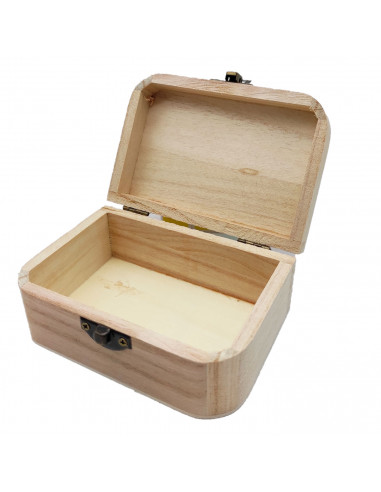 Caja de madera rectangular con frontal redondeado y cierre metálico 12.5 x 8.5 x 5.5 cm. Caja, cofre para decorar con tapa, alma