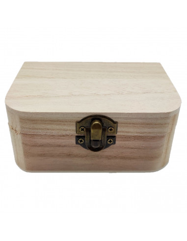 Caja de madera rectangular con frontal redondeado y cierre metálico 12.5 x 8.5 x 5.5 cm. Caja, cofre para decorar con tapa, alma