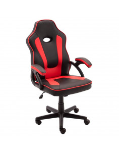 Silla gaming ergonómica de cuero sintético, negro y rojo, silla de oficina giratoria con ruedas, altura e inclinación ajustables