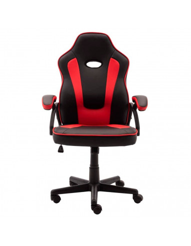 Silla gaming ergonómica de cuero sintético, negro y rojo, silla de oficina giratoria con ruedas, altura e inclinación ajustables