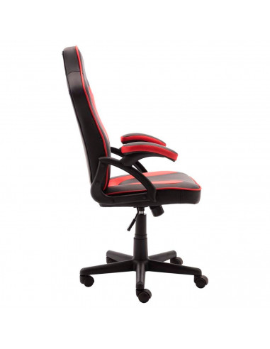 Silla gaming ergonómica de cuero sintético, negro y rojo, silla de oficina giratoria con ruedas, altura e inclinación ajustables