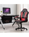 Silla gaming ergonómica de cuero sintético, negro y rojo, silla de oficina giratoria con ruedas, altura e inclinación ajustables