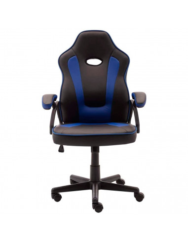 Silla gaming de cuero sintético, ergonómica, negro y azul, silla de oficina giratoria con ruedas, altura e inclinación ajustable