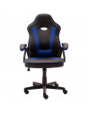 Silla gaming de cuero sintético, ergonómica, negro y azul, silla de oficina giratoria con ruedas, altura e inclinación ajustable