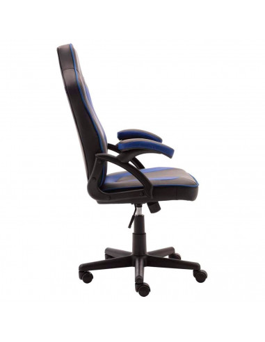 Silla gaming de cuero sintético, ergonómica, negro y azul, silla de oficina giratoria con ruedas, altura e inclinación ajustable