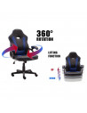 Silla gaming de cuero sintético, ergonómica, negro y azul, silla de oficina giratoria con ruedas, altura e inclinación ajustable