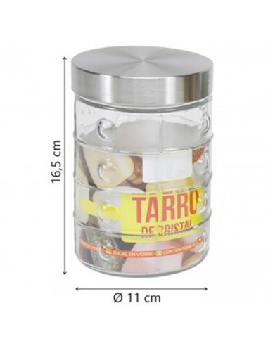 Tradineur - Tarro de vidrio con tapa metálica, recipiente, frasco resistente para guardar café, pasta, galletas, legumbres, 1250