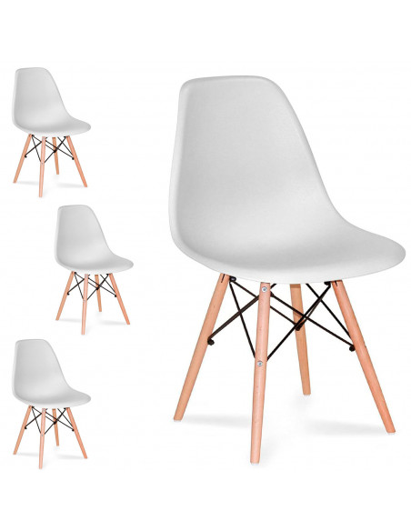 Pack de 4 sillas patas de madera y asiento de plástico, estilo nórdico, diseño escandinavo, interior, comedor, salón, cocina (Bl Pack de 4 sillas patas de madera y asiento de plástico, estilo nórdico, diseño escandinavo, interior, comedor, salón, cocina (Bl