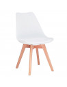Silla con cojín, asiento de plástico y patas de madera, estilo nórdico, silla de interior, diseño escandinavo, color blanco, 81