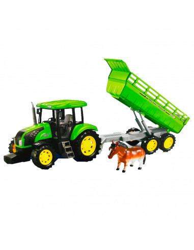 Toinsa - Juguete tractor con remolque de animales, vehículo de granja, tractor para niños, incluye 2 animales, color aleatorio,