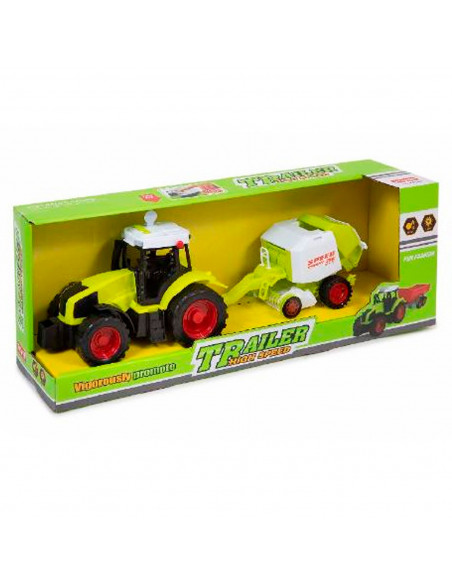 Juguete tractor con remolque, movimiento fricción, luces y sonido, vehículo de granja, tractor para niños, color verde, dimensio