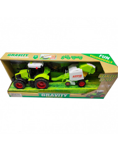 Juguete tractor con remolque, movimiento fricción, luces y sonido, vehículo de granja, tractor para niños, color verde, dimensio
