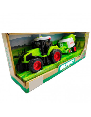 Juguete tractor con remolque, movimiento fricción, luces y sonido, vehículo de granja, tractor para niños, color verde, dimensio